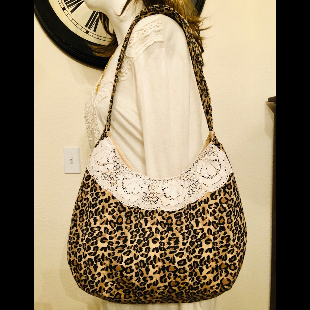 LEOPARD PRINT PURSE SHOULDER BAG TOTE   CREAM LACE - Picture 2 of 15